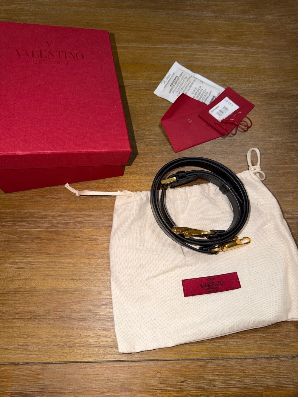 Valentino Black Leather Strap with Gold Hardware